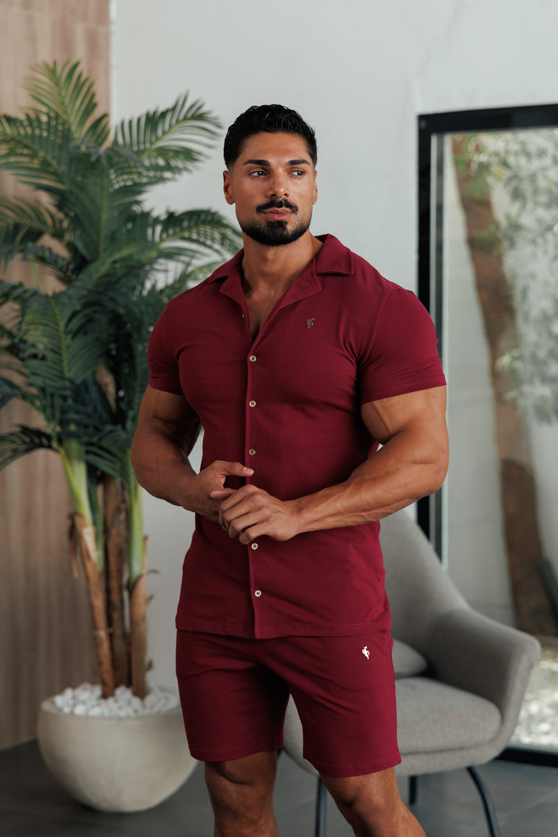 Father Sons Stretch Wine / Gold Pique Revere Shirt Short Sleeve - FSH1388