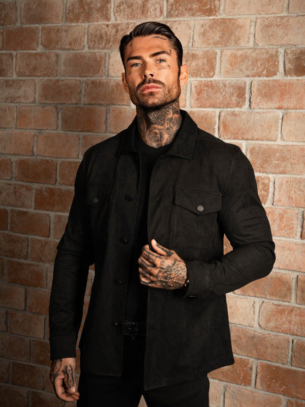 FS Wildleder-Haptik-Knopfjacke Schwarz - FSN218