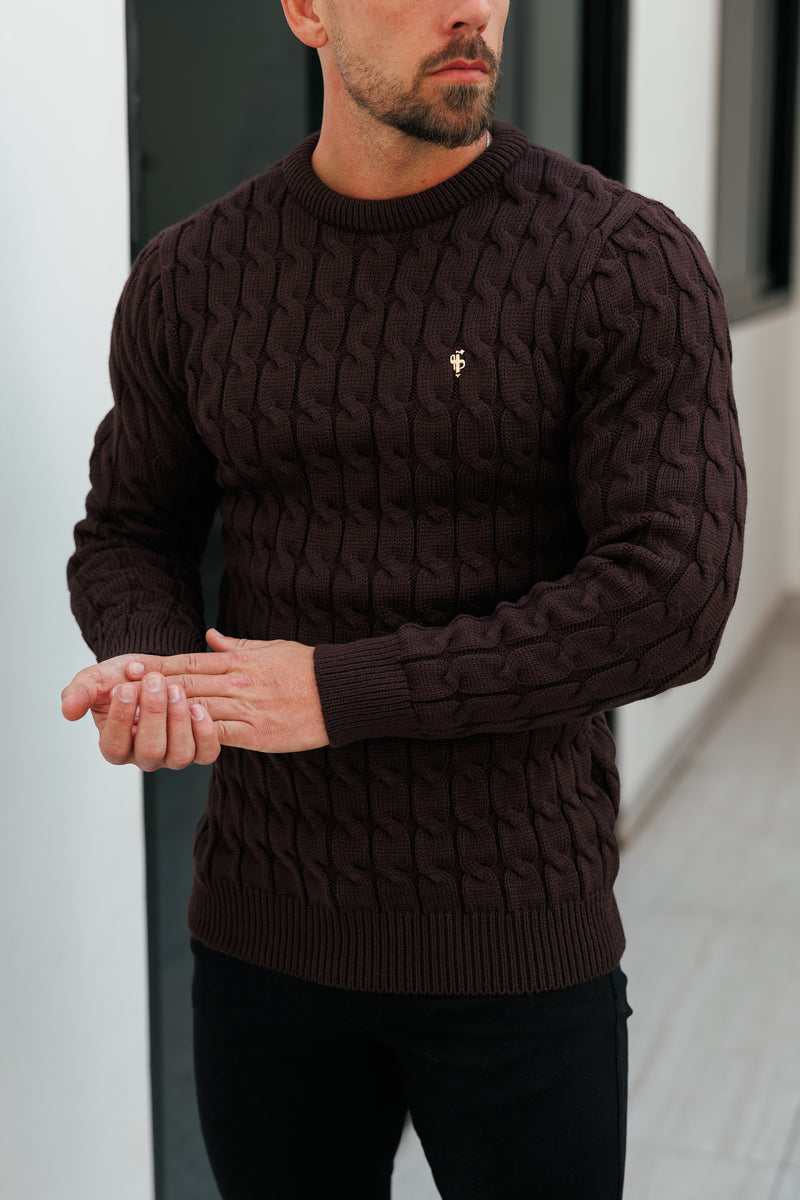 Vater-Söhne-Strickpullover mit Rundhalsausschnitt, braun, Link Weave - FSJ141