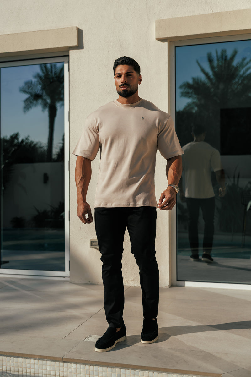 Klassisches beiges/goldenes Oversized-T-Shirt „Vater &amp; Söhne“ – FSH1420