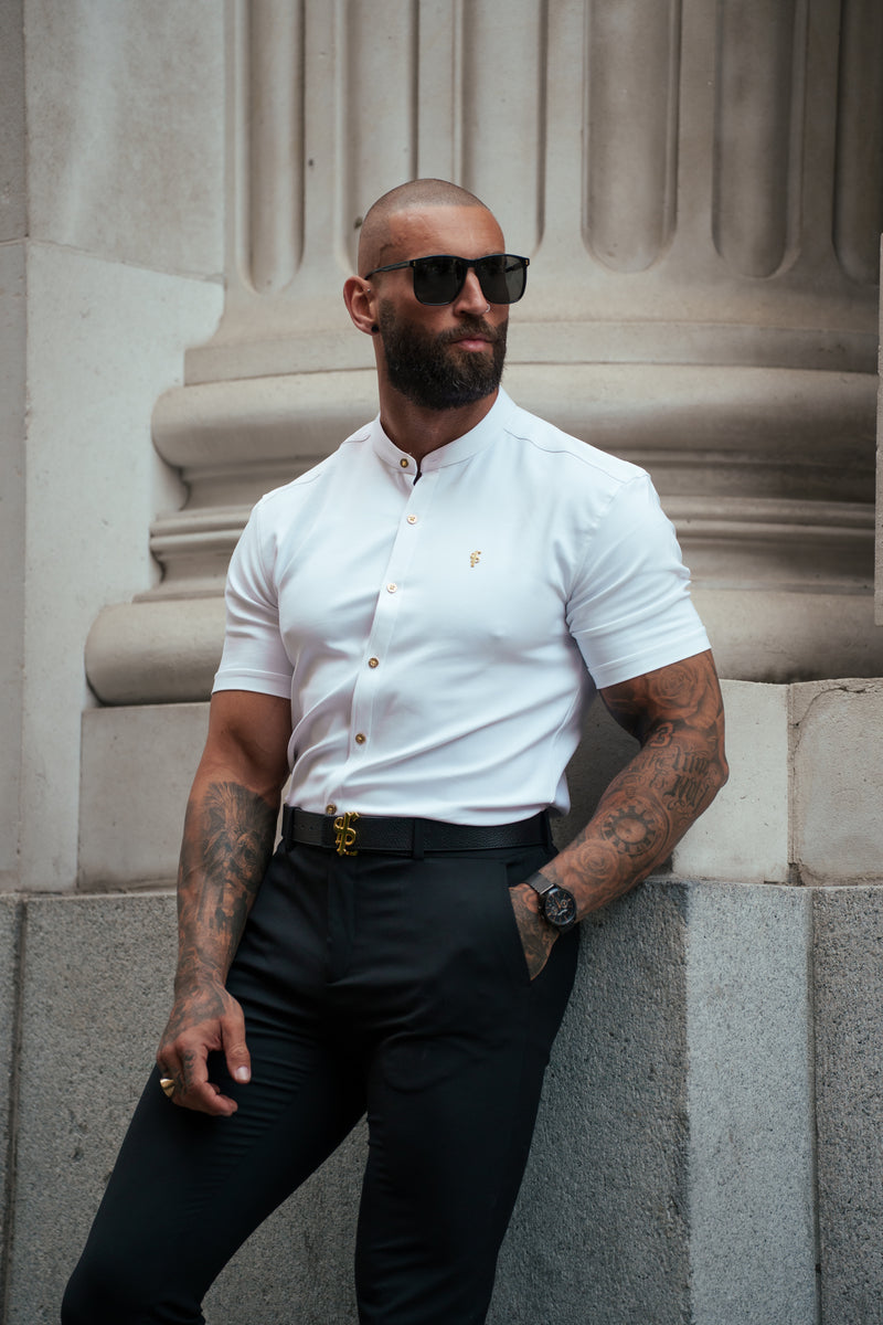 FS Super Slim SS White + Gold Scuba with Grandad Collar - FS1194