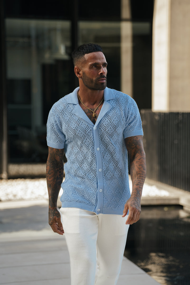 Father Sons Crochet Shirt Morning Blue Short Sleeve - FSJ080