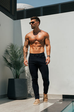 Vater-Sohn-Jeans, ultra-elastisch, Marineblau, entspannt – FSJEAN015