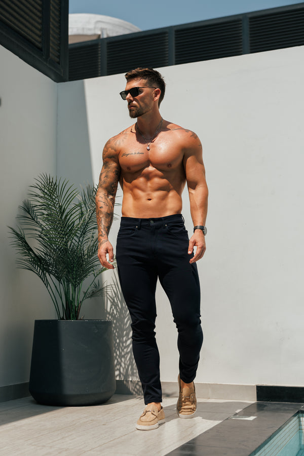 Vater-Sohn-Jeans, ultra-elastisch, Marineblau, entspannt – FSJEAN015