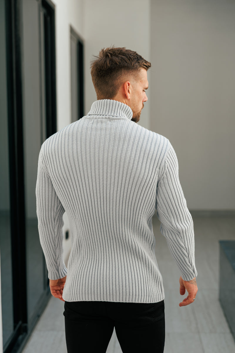 Gerippter Rollkragenpullover aus Cop-Grau für Vater und Sohn – FSJ116 (VORBESTELLUNG 12. NOVEMBER)
