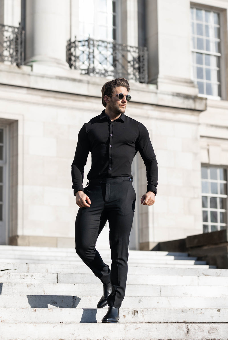 Tailliertes schwarzes Langarmtrikot „Vater und Sohn“ – FSD004