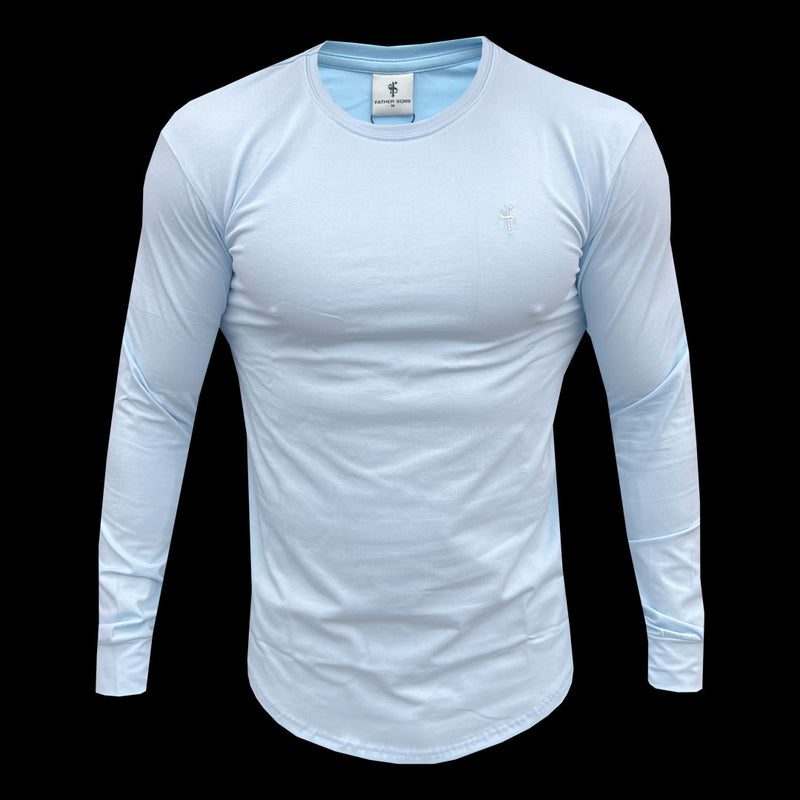Vater Söhne Klassisches Babyblaues T-Shirt mit Rundhalsausschnitt, abgerundetem Saum und langen Ärmeln - FSH999