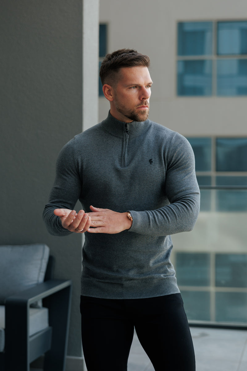 FS Charcoal Trichter Hals gestrickt Pullover mit FS Branding - FSN192