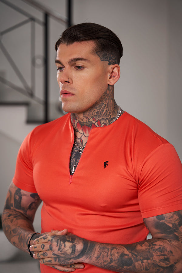 Father Sons Scuba Coral/Black Crew T-Shirt mit Reißverschlussdetail, kurzärmlig – FSH1036