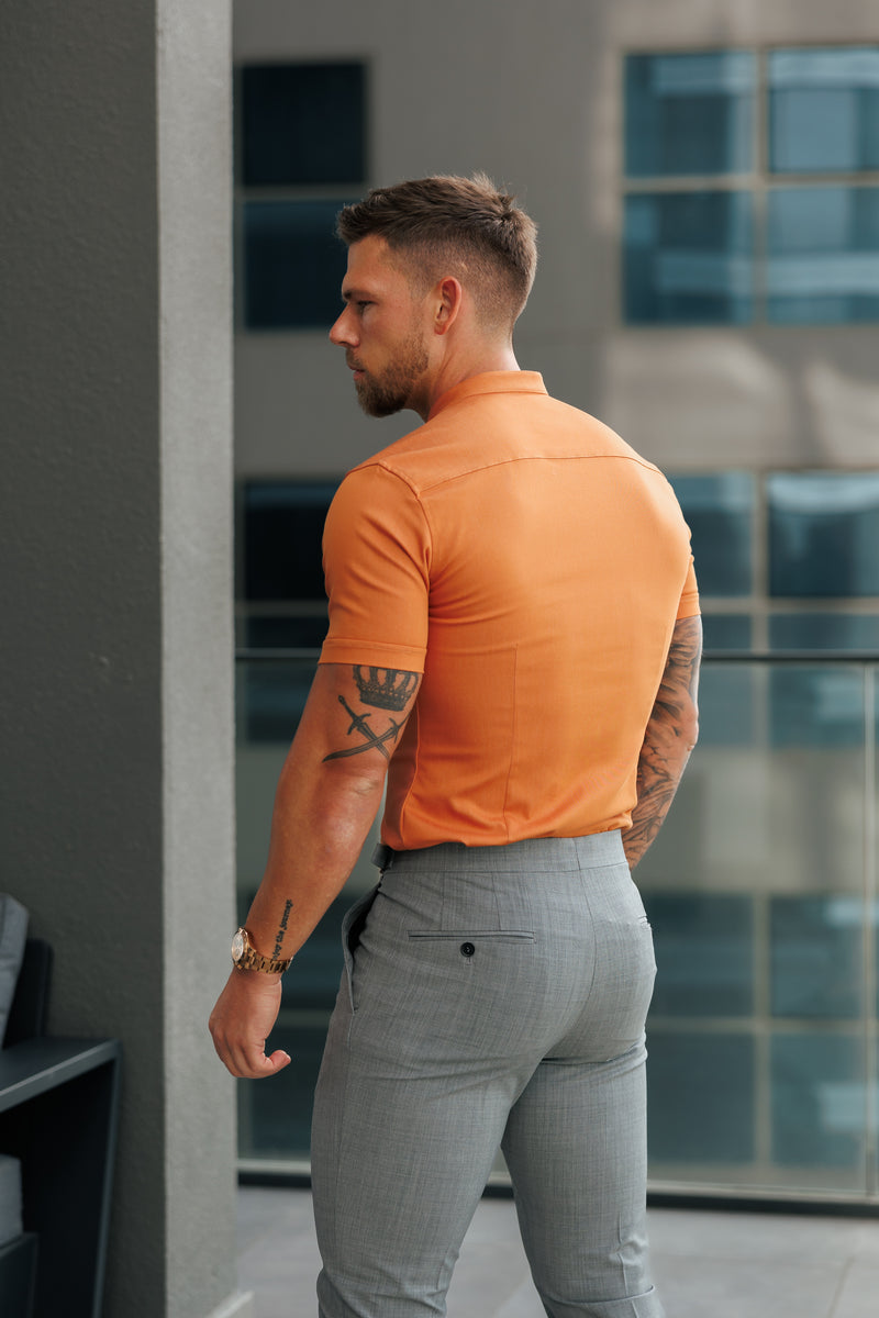 FS Super Slim Stretch Orange Denim Kurzarm mit Grandad-Kragen - FS1142