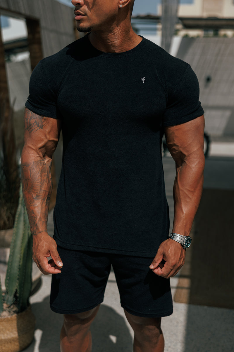 Father Sons Black Towelling Crew T Shirt - FSH816
