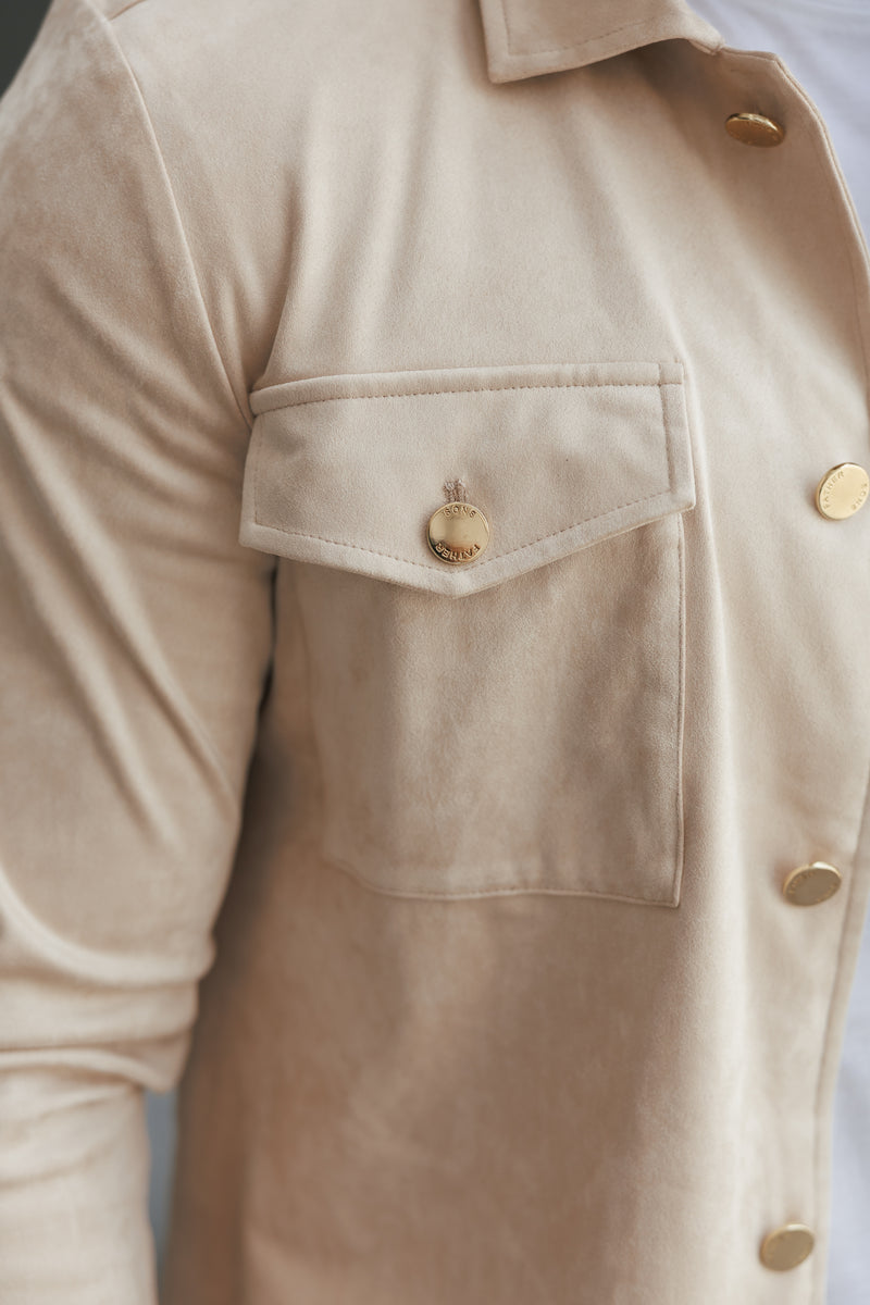 FS Wildleder-Haptik Button-Up-Jacke Beige / Gold - FSN219