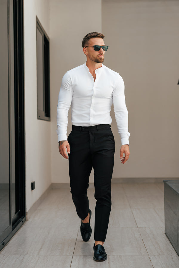 Entspannte, formelle schwarze Stretchhose für Vater und Sohn – FSTR020 RELAXED