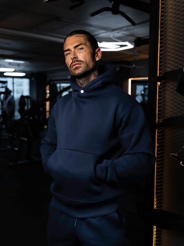 FS Navy Übergroßer Hoodie mit funktionalem FS-Nieten - FSR002