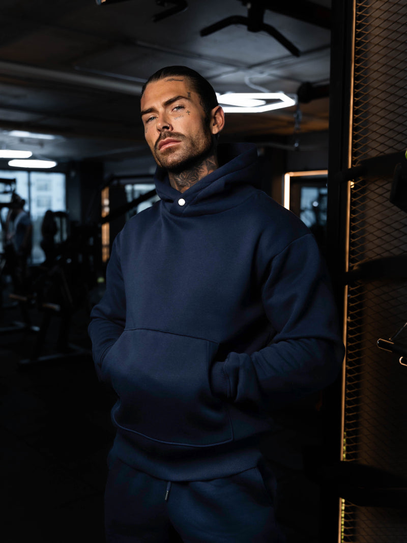 FS Navy Übergroßer Hoodie mit funktionalem FS-Nieten - FSR002