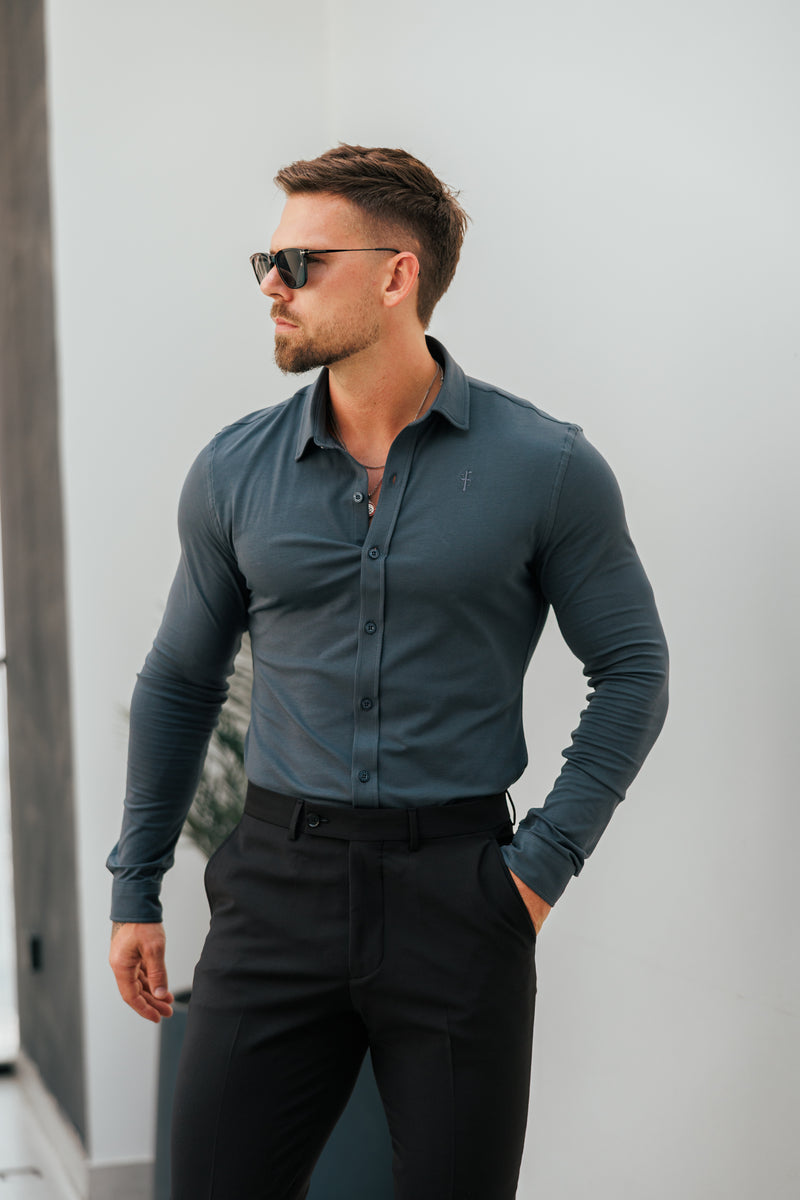 Vater-Söhne-Shirt, langärmlig, blau/grau – FSD005