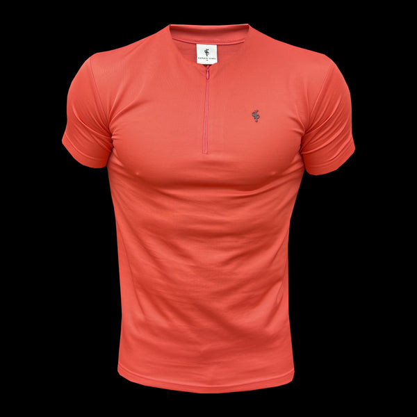 Father Sons Scuba Coral/Black Crew T-Shirt mit Reißverschlussdetail, kurzärmlig – FSH1036