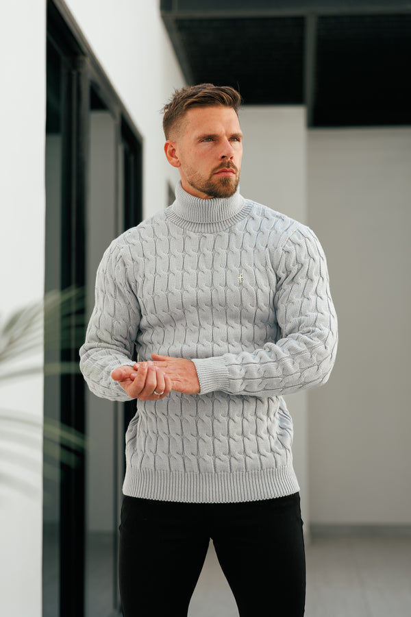 Vater-Söhne-Rollkragenpullover in Link Weave Knit Cop Grey – FSJ104 (VORBESTELLUNG 12. NOVEMBER)