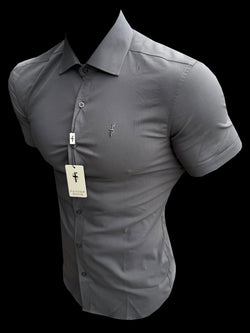 Father Sons Muscle Fit Advanced Stretch Charcoal Short Sleeve with Cutaway Collar - FS1206