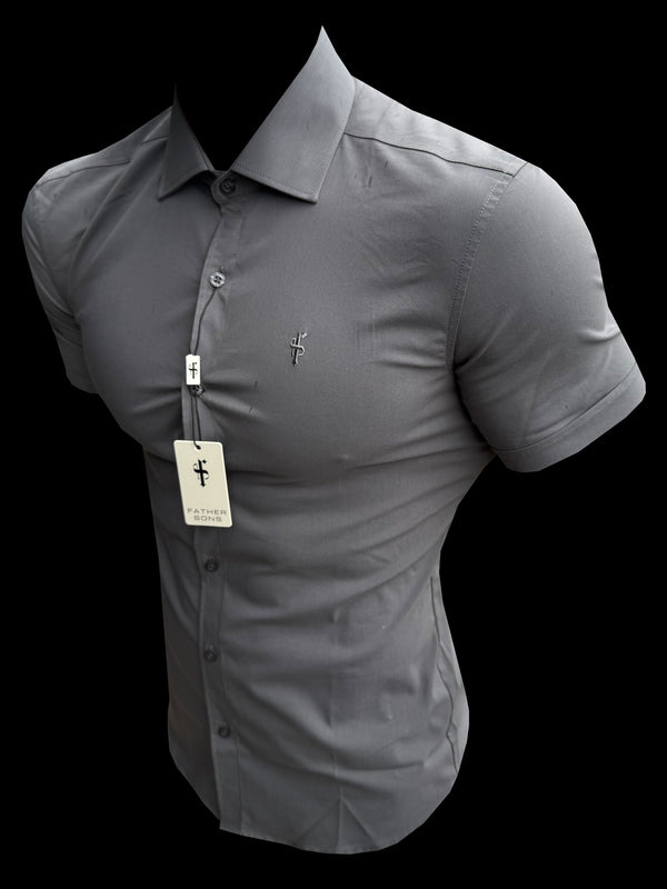 Vater-Söhne-Muscle-Fit-Shirt mit fortschrittlichem Stretch, Anthrazit, kurzärmlig, mit Haifischkragen – FS1206