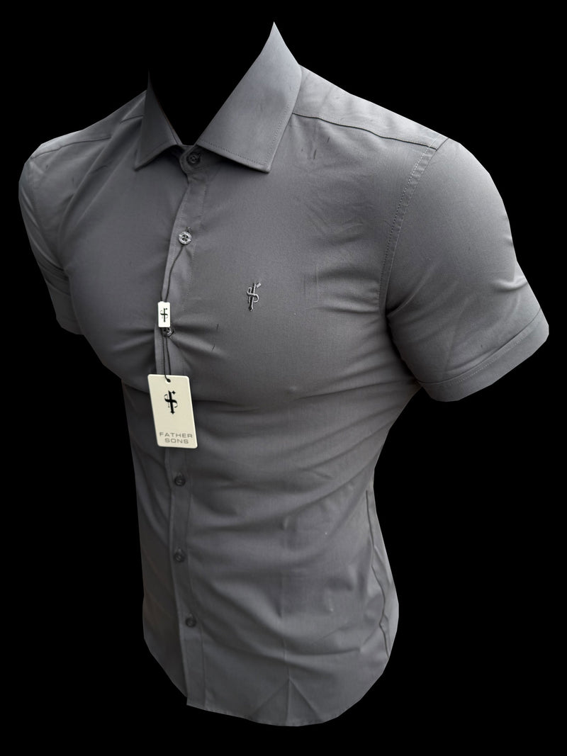 Father Sons Muscle Fit Advanced Stretch Charcoal Short Sleeve with Cutaway Collar - FS1206