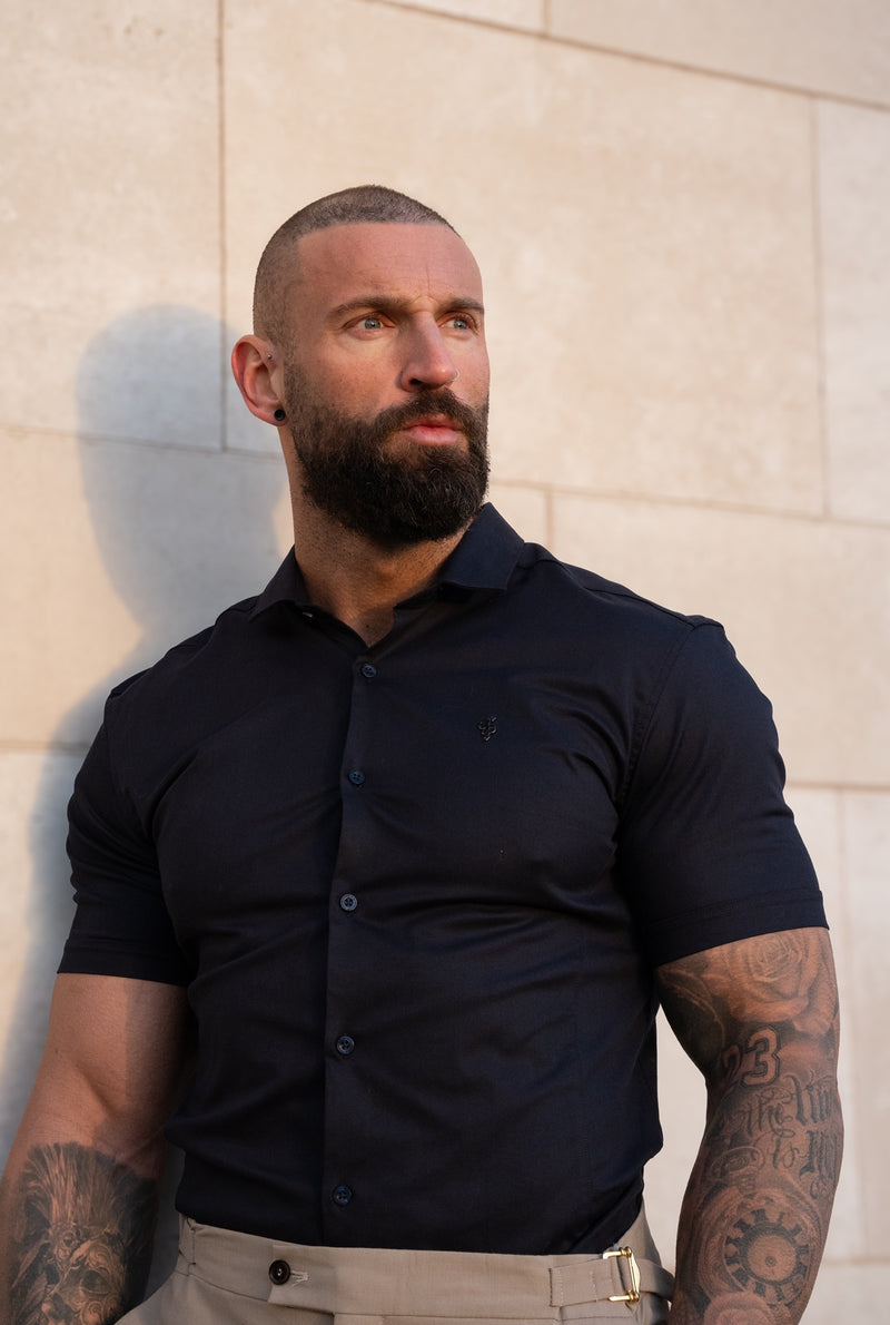 Vater Söhne Super Slim Stretch Navy Side Panel Shirt SS - FS1139