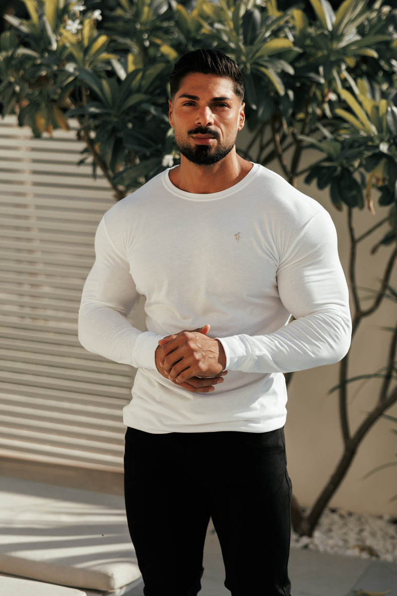 Vater-Söhne-Langarmshirt in Weiß/Silber aus Bambus mit Rundhalsausschnitt – FSH1416