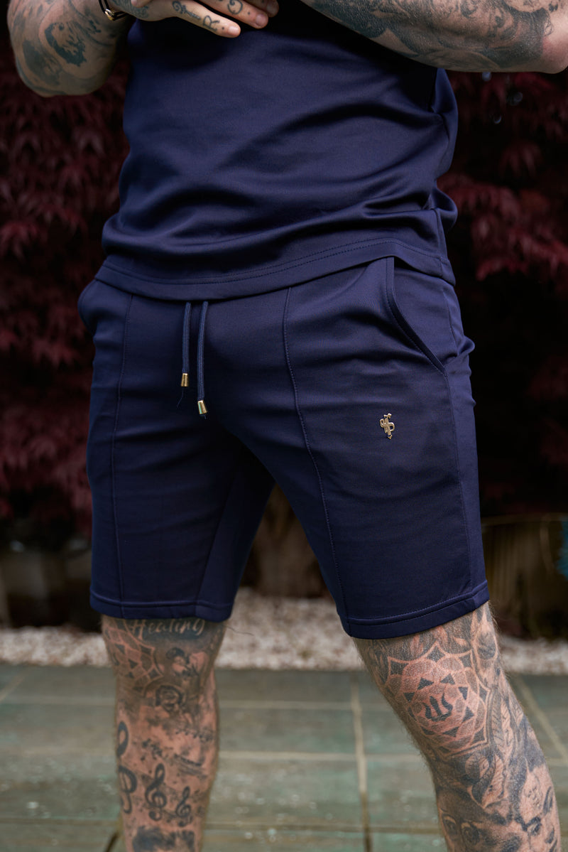 Vater Söhne Scuba Marineblau/Gold elastischer Kordelzug Biesen Shorts - FSH1040