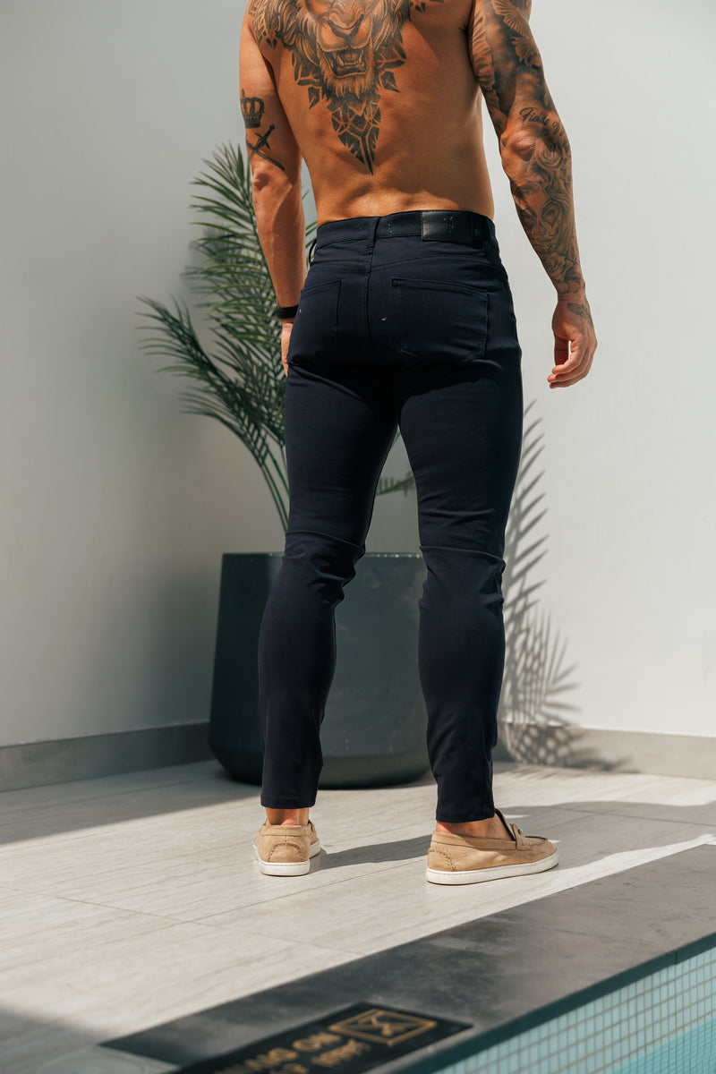Vater-Sohn-Jeans, ultra-elastisch, Marineblau, entspannt – FSJEAN015