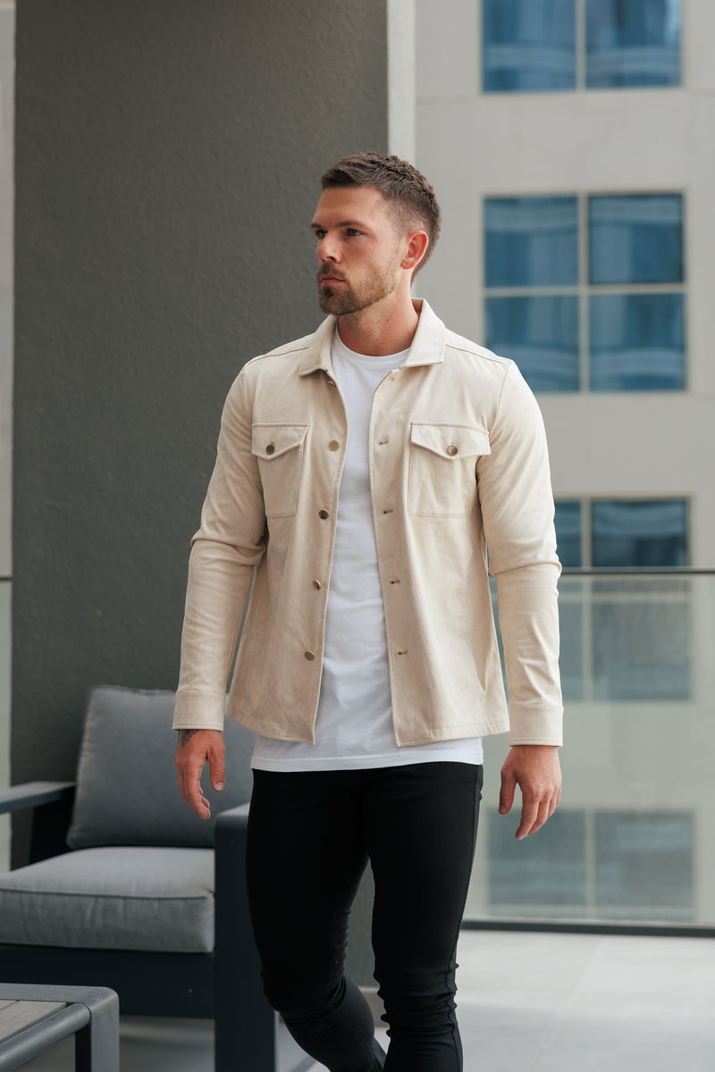 FS Wildleder-Haptik Button-Up-Jacke Beige / Gold - FSN219