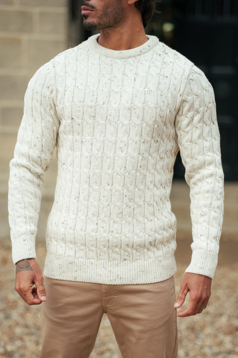 Father Sons Link Weave Knit Beige Fleck Crew Neck Jumper - FSJ128