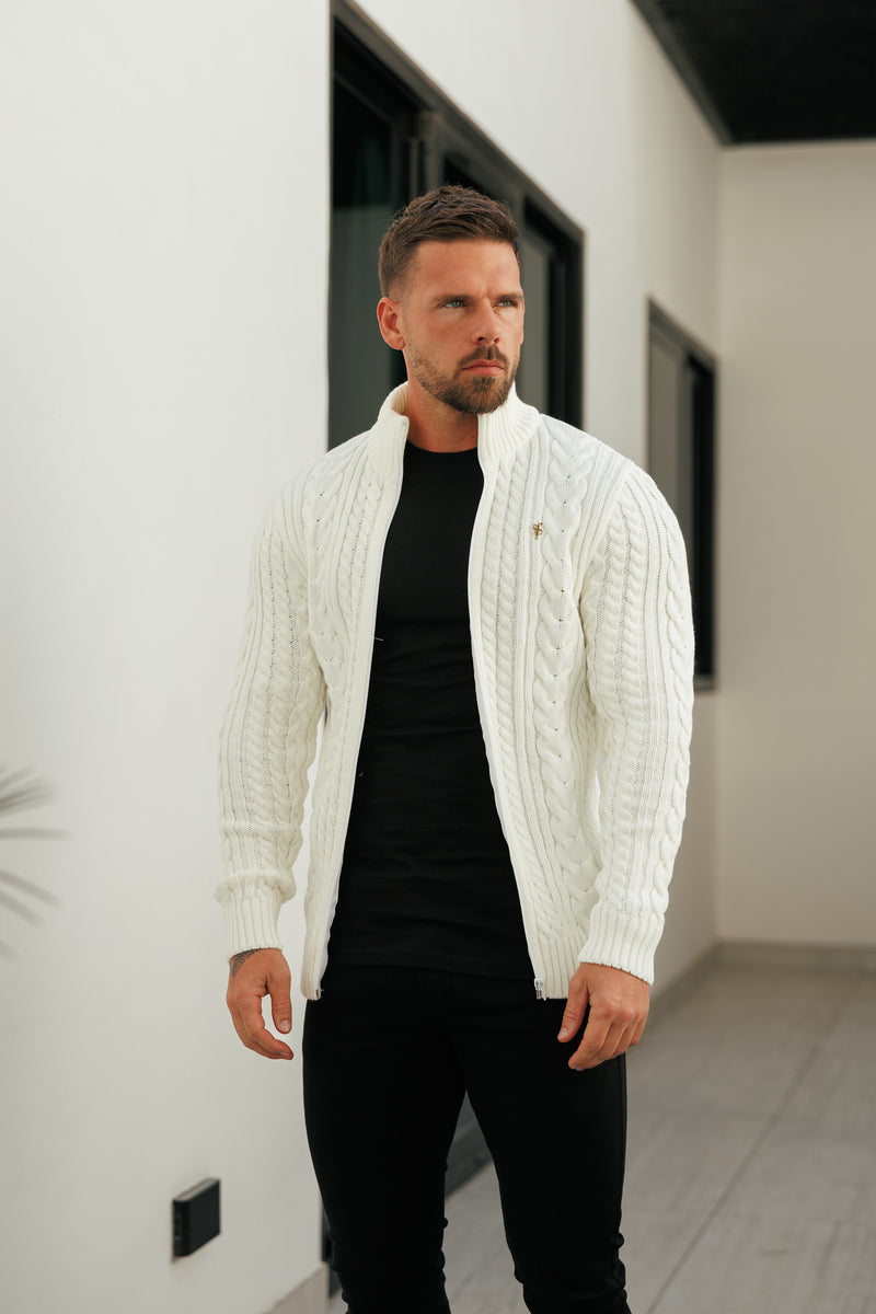 Father Sons Funnel Neck Full Zip Cardigan Cream -  FSJ143 (PRE ORDER 21ST DECEMBER)
