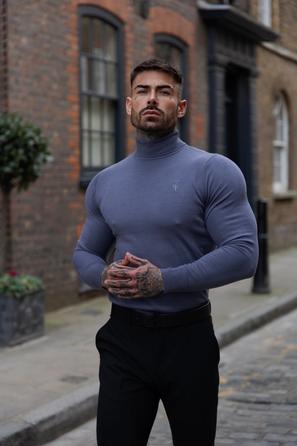 Father Sons Classic Gunmetal Roll Neck Knitted Jumper With Tonal Emblem - FSN137