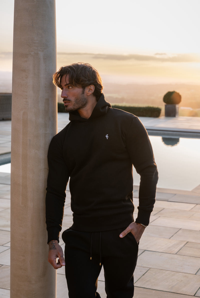 Schwarzer Cargo-Hoodie von Father Sons mit FS-Stickerei – FSH929