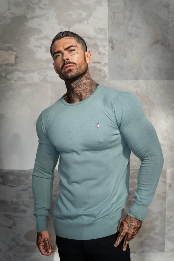FS Teal Rundhalsausschnitt gestrickt Pullover mit FS Branding - FSN196