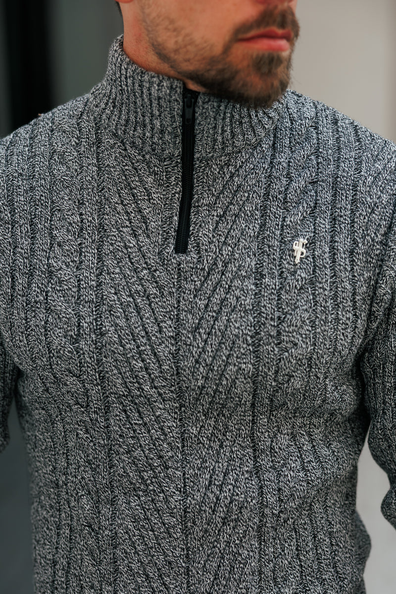 FS Funnel Neck Jumper with Quarter Zip Black / White Two Tone - FSJ154 (PRE ORDER 29TH DECEMBER)