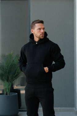 Schwarzer, übergroßer FS-Hoodie mit funktionellem FS-Nieten – FSR001
