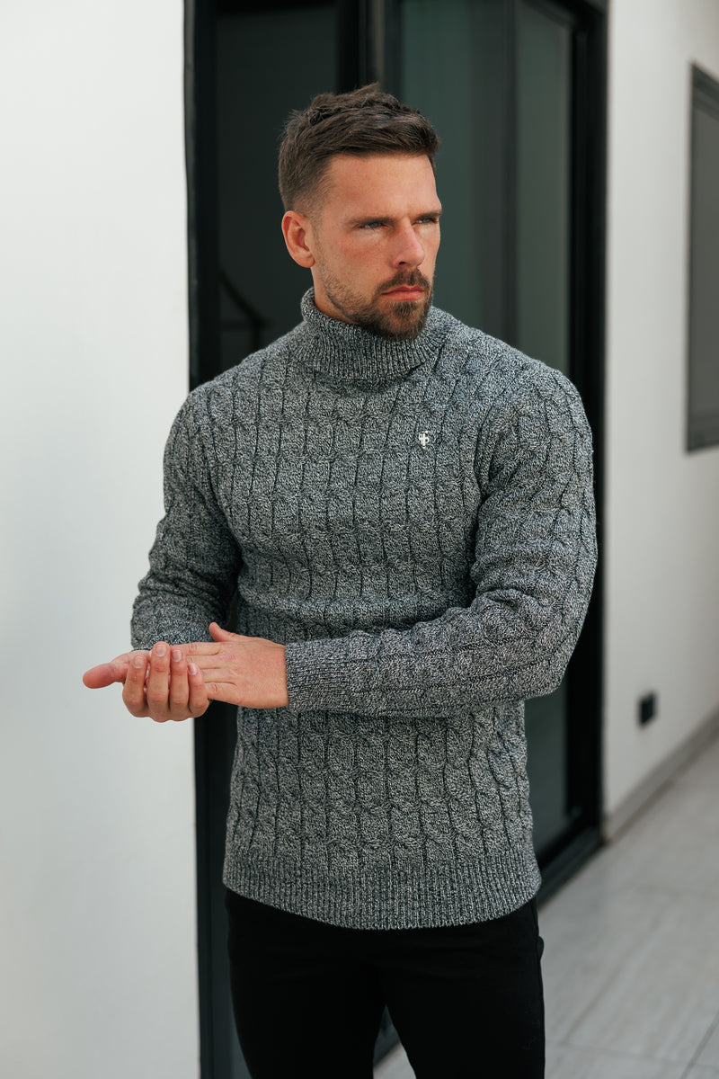 Father Sons Link Weave Knit Black / White Two Tone Roll Neck Jumper - FSJ140