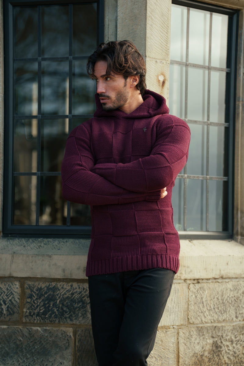 Father Sons Wine Checkerboard Knitted Hoodie - FSJ139 (PRE ORDER 11TH DECEMBER)