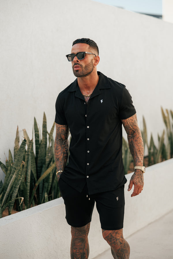 Schwarze Piqué-Shorts für Vater und Sohn – FSH1359 (VORBESTELLUNG 30. MAI)