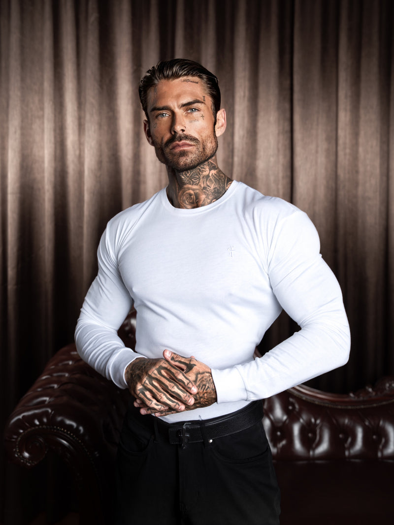 Vater-Söhne-Langarmshirt aus weißem Bambus mit Rundhalsausschnitt – FSH1417