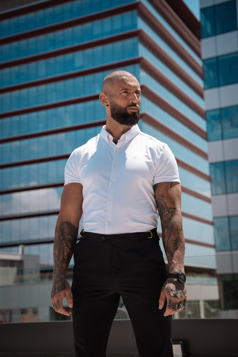 Vater Söhne Klassisches Stretch Oxford Kurzarm Weiß - FS1015