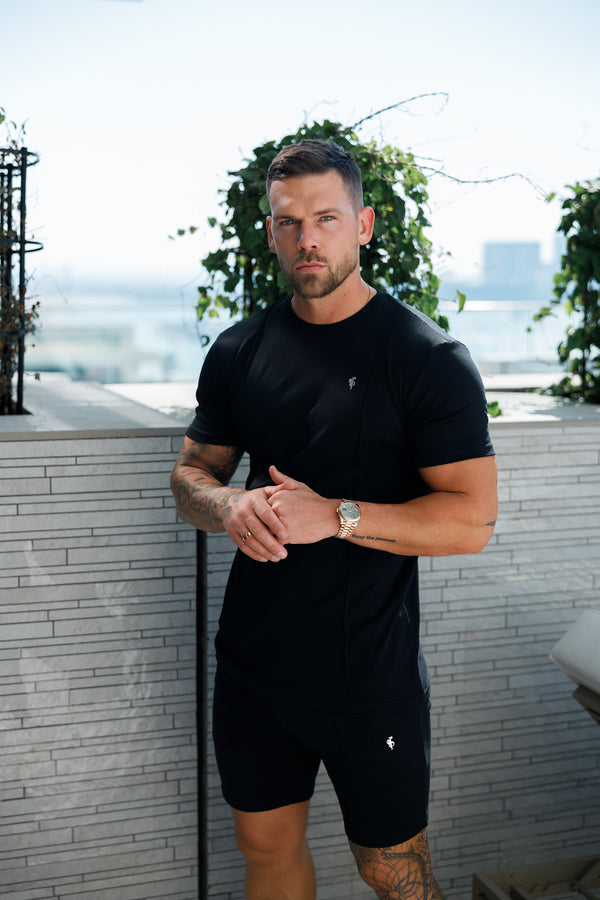 Vater Söhne Schwarz/Silber Elastische Shorts mit Kordelzug und Biesen - FSH1052