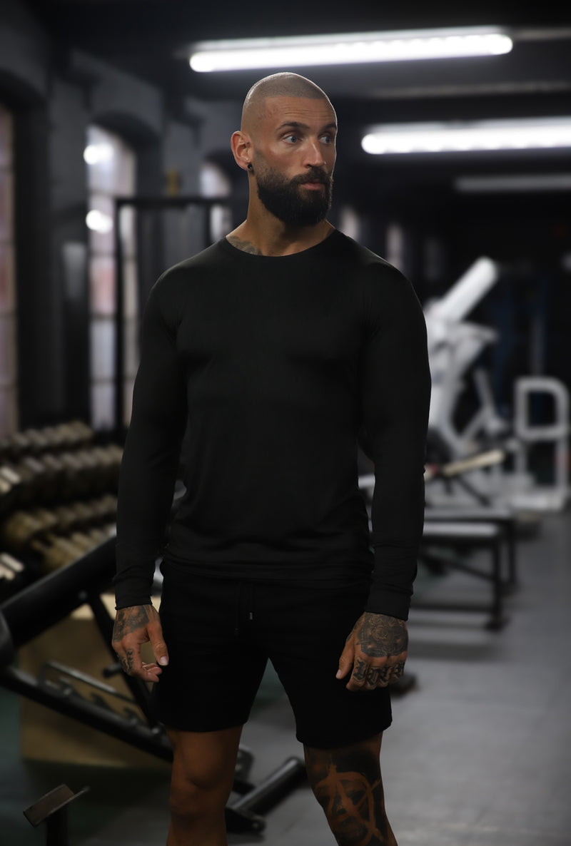 Father Sons Long Sleeve Black Tonal Gym Crew Top - FSH884