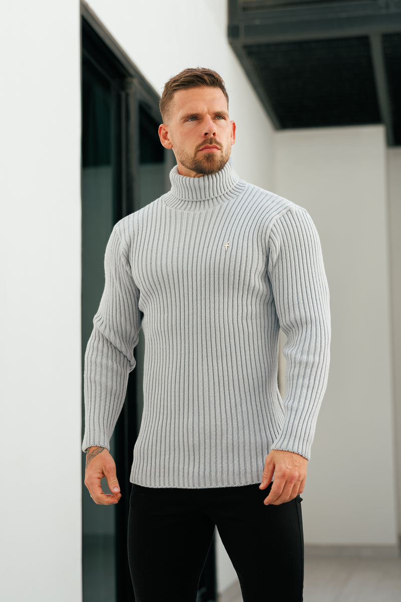 Gerippter Rollkragenpullover aus Cop-Grau für Vater und Sohn – FSJ116 (VORBESTELLUNG 12. NOVEMBER)