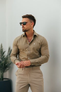 Klassisches Langarmshirt mit Haifischkragen für Vater und Sohn in Khaki – FS1178
