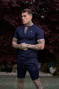 Father Sons Scuba Navy/Gold Crew T-Shirt mit Reißverschlussdetail, kurzärmlig – FSH1033