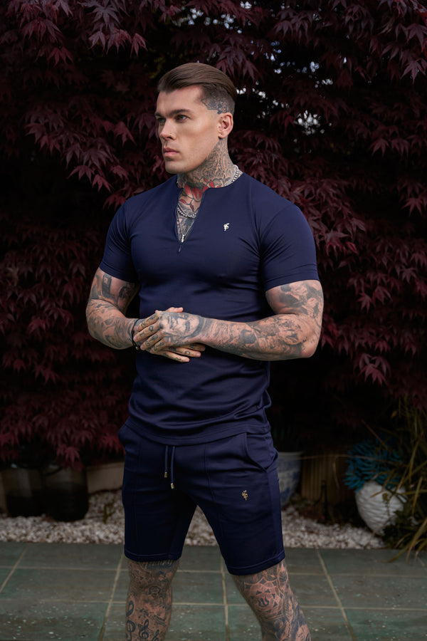 Father Sons Scuba Navy/Gold Crew T-Shirt mit Reißverschlussdetail, kurzärmlig – FSH1033