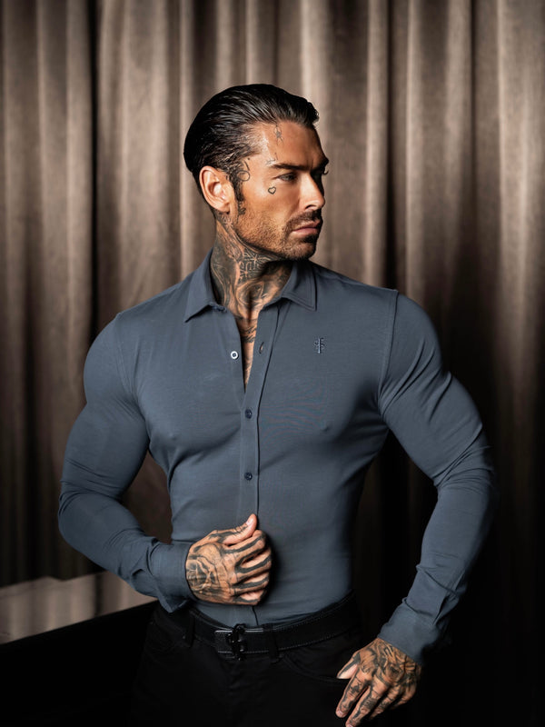 Vater-Söhne-Shirt, langärmlig, blau/grau – FSD005