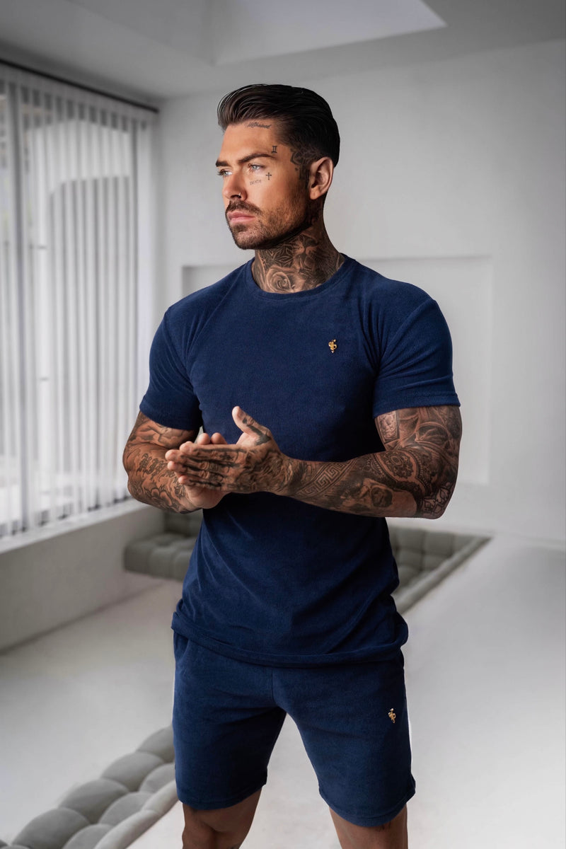 Neues Frottee-T-Shirt in französischer Marineblau von Vater und Sohn – FSH655 (VORBESTELLUNG 21. AUGUST)